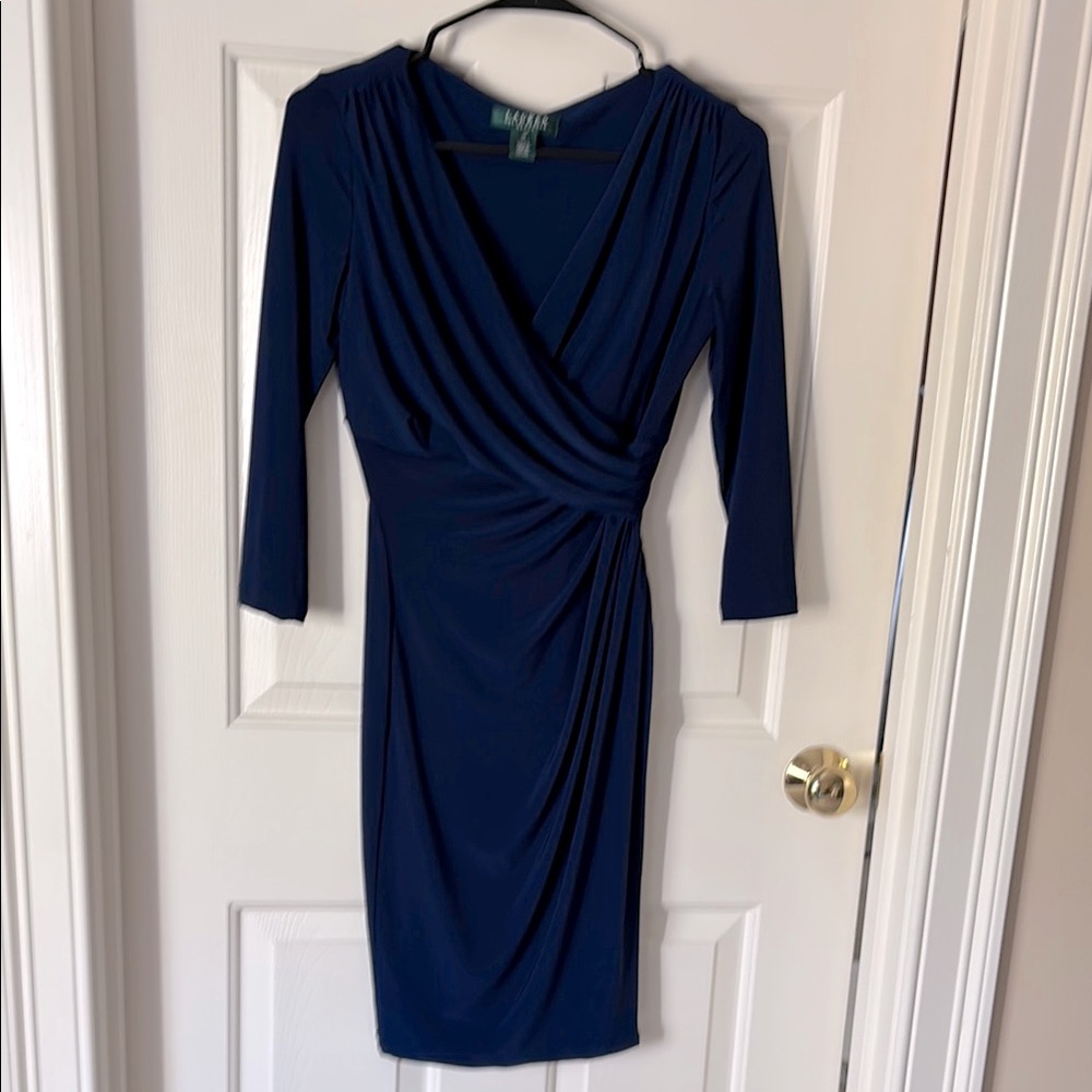Navy Faux Wrap Dress